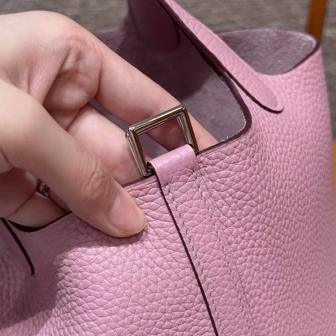 Hermes Picotin Lock 18 CM Bag Handmade In Taurillon Clemence Leather Silver Hardware X9 Mauve - Image 3