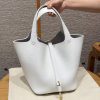 Hermes Picotin Lock 22 CM Bag Handmade In Taurillon Clemence Leather Gold Hardware 01 Blanc