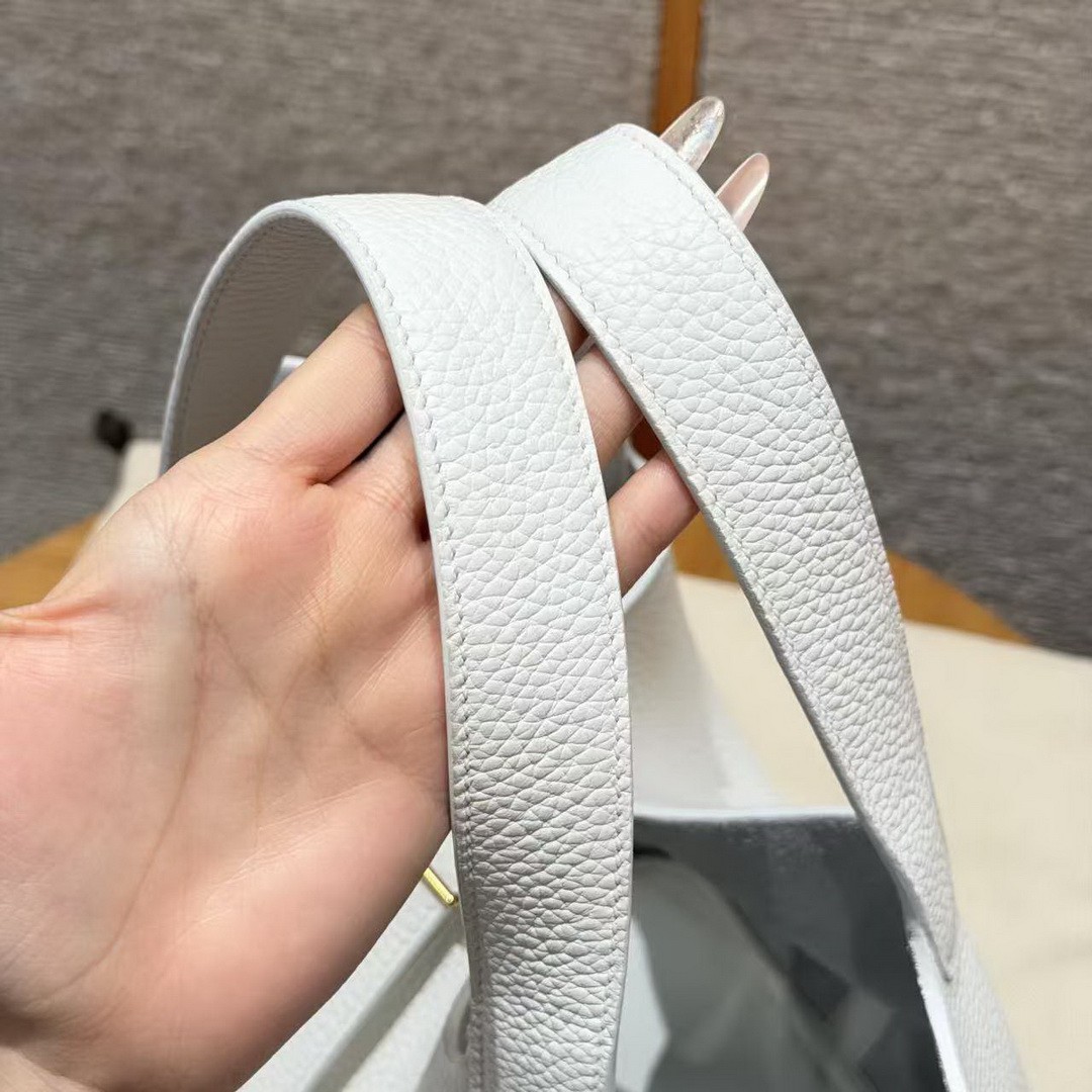 Hermes Picotin Lock 22 CM Bag Handmade In Taurillon Clemence Leather Gold Hardware 01 Blanc - Image 11