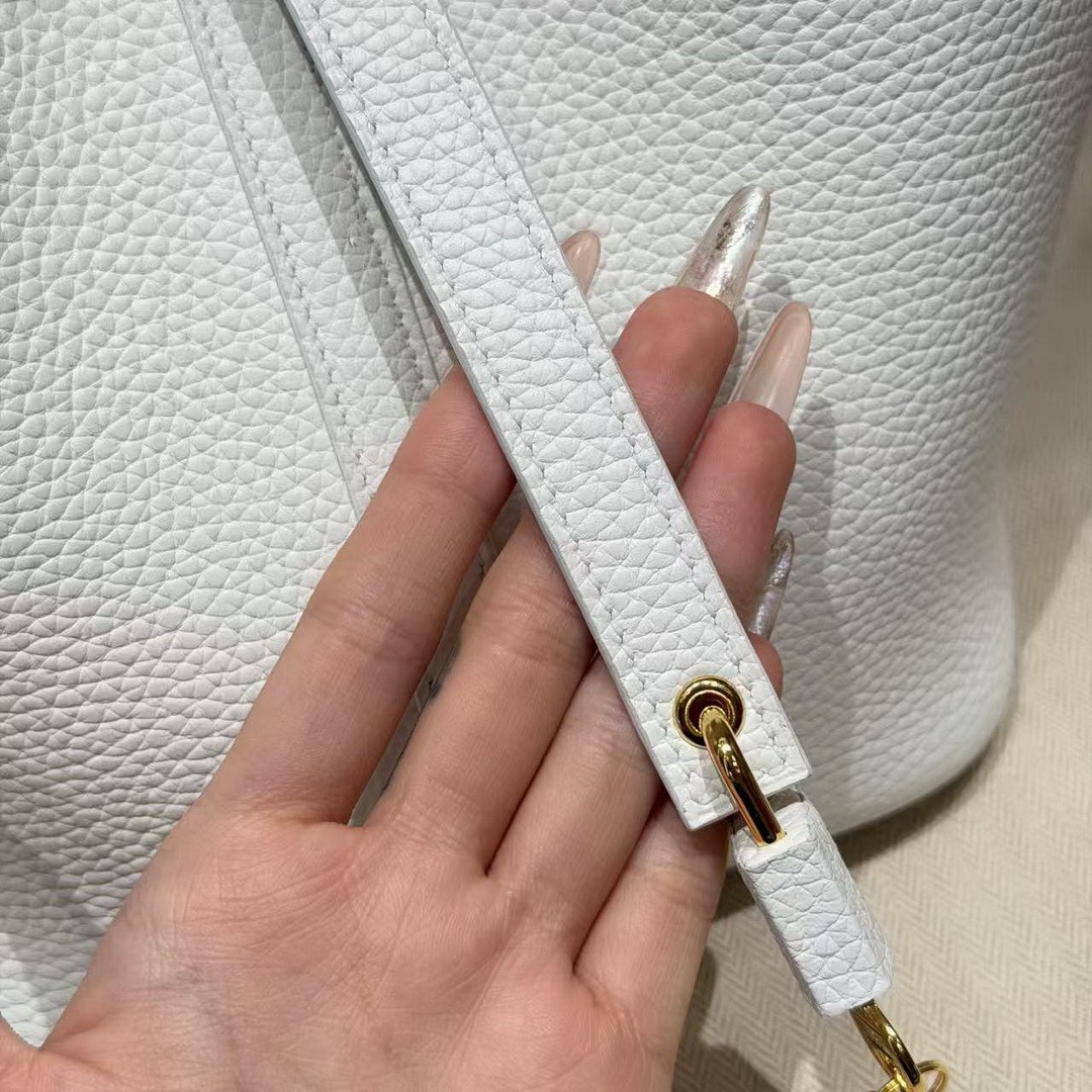 Hermes Picotin Lock 22 CM Bag Handmade In Taurillon Clemence Leather Gold Hardware 01 Blanc - Image 10