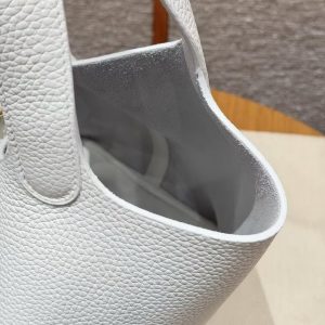 Hermes Picotin Lock 22 CM Bag Handmade In Taurillon Clemence Leather Gold Hardware 01 Blanc - Image 7