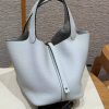 Hermes Picotin Lock 22 CM Bag Handmade In Taurillon Clemence Leather Gold Hardware 08 Blue Pale