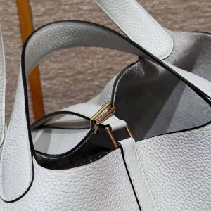 Hermes Picotin Lock 22 CM Bag Handmade In Taurillon Clemence Leather Gold Hardware 08 Blue Pale - Image 17