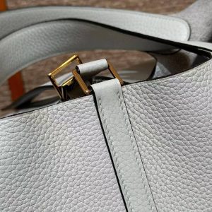 Hermes Picotin Lock 22 CM Bag Handmade In Taurillon Clemence Leather Gold Hardware 08 Blue Pale - Image 16