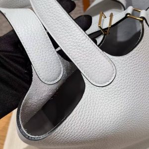 Hermes Picotin Lock 22 CM Bag Handmade In Taurillon Clemence Leather Gold Hardware 08 Blue Pale - Image 15