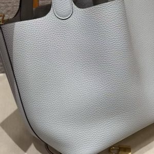 Hermes Picotin Lock 22 CM Bag Handmade In Taurillon Clemence Leather Gold Hardware 08 Blue Pale - Image 13