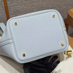 Hermes Picotin Lock 22 CM Bag Handmade In Taurillon Clemence Leather Gold Hardware 08 Blue Pale - Image 11