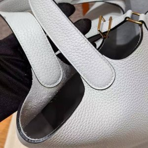 Hermes Picotin Lock 22 CM Bag Handmade In Taurillon Clemence Leather Gold Hardware 08 Blue Pale - Image 9
