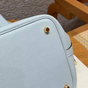 Hermes Picotin Lock 22 CM Bag Handmade In Taurillon Clemence Leather Gold Hardware 08 Blue Pale - Image 3