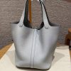 Hermes Picotin Lock 22 CM Bag Handmade In Taurillon Clemence Leather Silver Hardware 08 Blue Pale