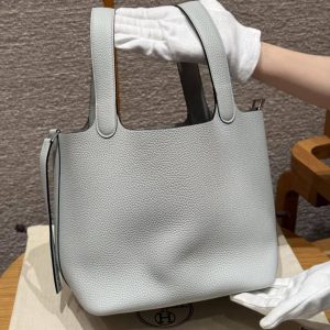 Hermes Picotin Lock 22 CM Bag Handmade In Taurillon Clemence Leather Silver Hardware 08 Blue Pale - Image 2