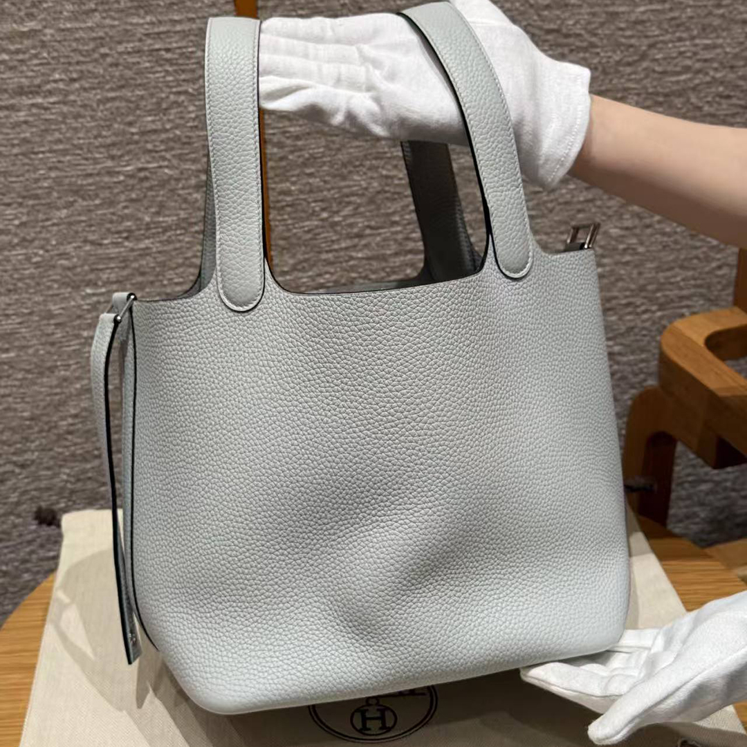 Hermes Picotin Lock 22 CM Bag Handmade In Taurillon Clemence Leather Silver Hardware 08 Blue Pale - Image 2