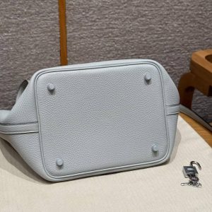 Hermes Picotin Lock 22 CM Bag Handmade In Taurillon Clemence Leather Silver Hardware 08 Blue Pale - Image 14