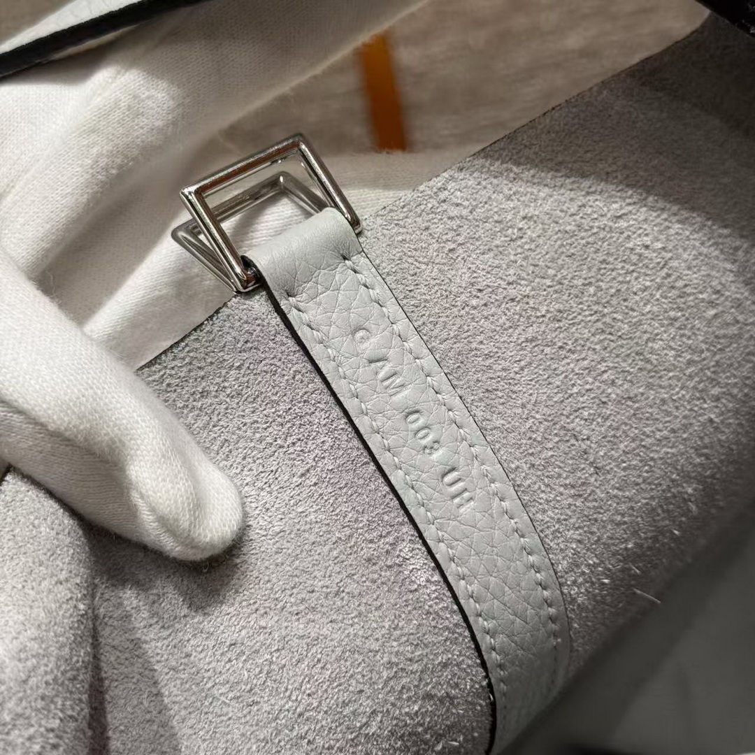Hermes Picotin Lock 22 CM Bag Handmade In Taurillon Clemence Leather Silver Hardware 08 Blue Pale - Image 13