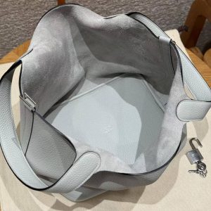 Hermes Picotin Lock 22 CM Bag Handmade In Taurillon Clemence Leather Silver Hardware 08 Blue Pale - Image 12