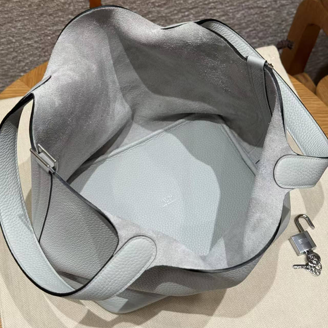 Hermes Picotin Lock 22 CM Bag Handmade In Taurillon Clemence Leather Silver Hardware 08 Blue Pale - Image 12
