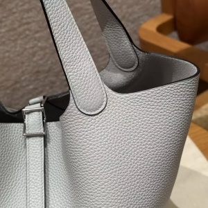 Hermes Picotin Lock 22 CM Bag Handmade In Taurillon Clemence Leather Silver Hardware 08 Blue Pale - Image 9