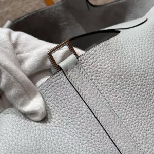 Hermes Picotin Lock 22 CM Bag Handmade In Taurillon Clemence Leather Silver Hardware 08 Blue Pale - Image 7