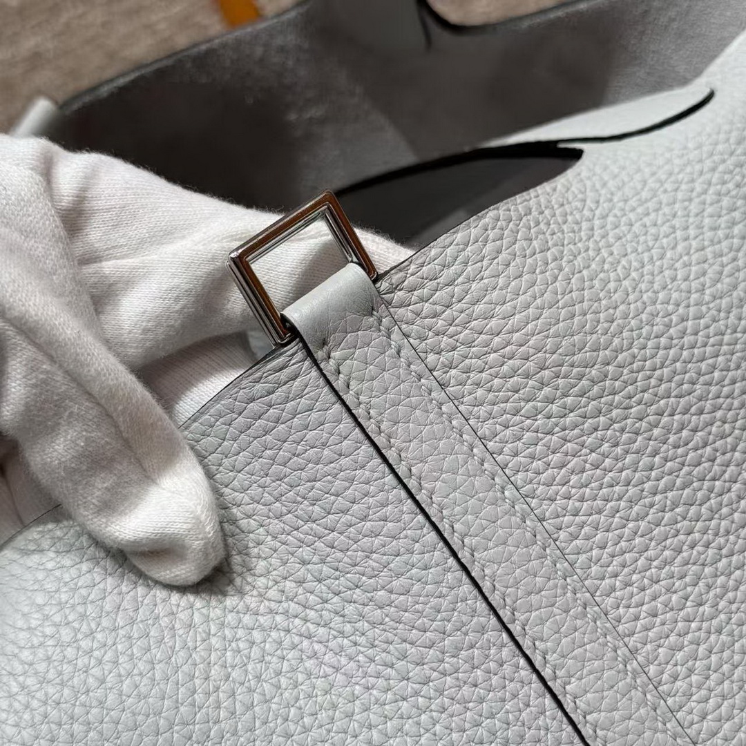 Hermes Picotin Lock 22 CM Bag Handmade In Taurillon Clemence Leather Silver Hardware 08 Blue Pale - Image 7