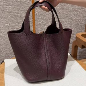 Hermes Picotin Lock 22 CM Bag Handmade In Taurillon Clemence Leather Gold Hardware 0G Rouge Seller - Image 2