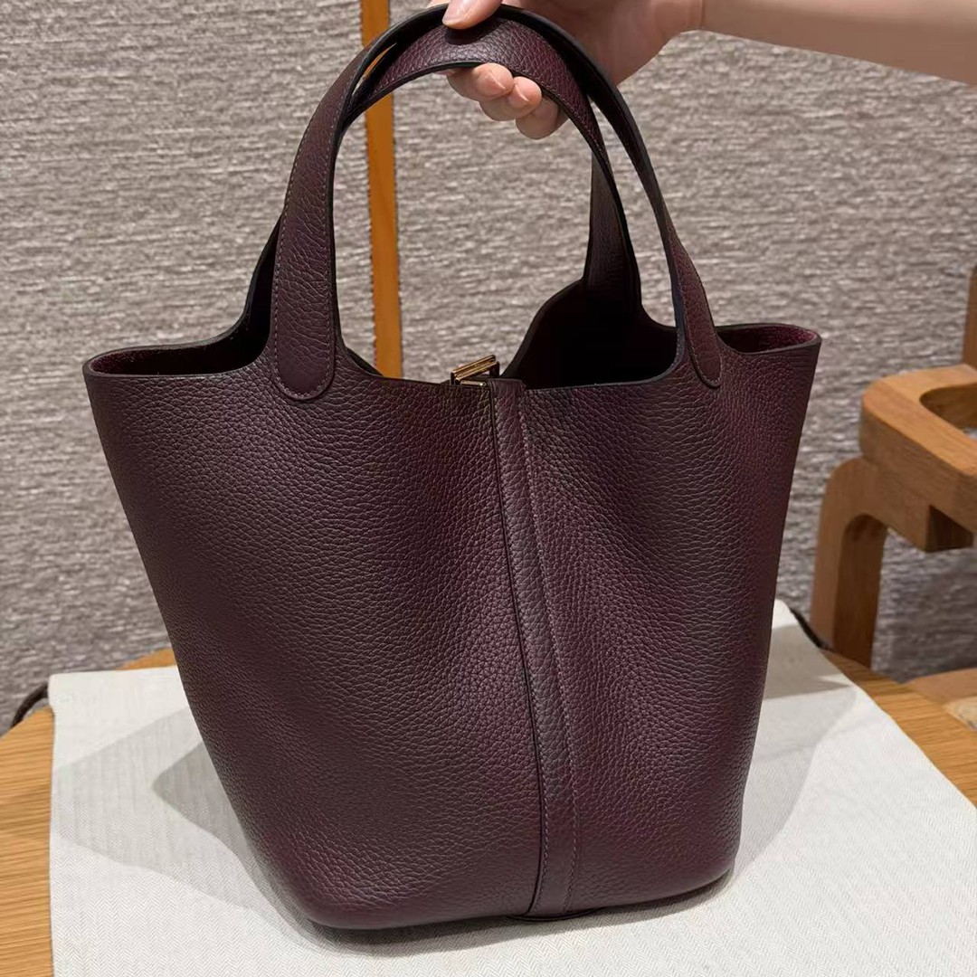 Hermes Picotin Lock 22 CM Bag Handmade In Taurillon Clemence Leather Gold Hardware 0G Rouge Seller - Image 2