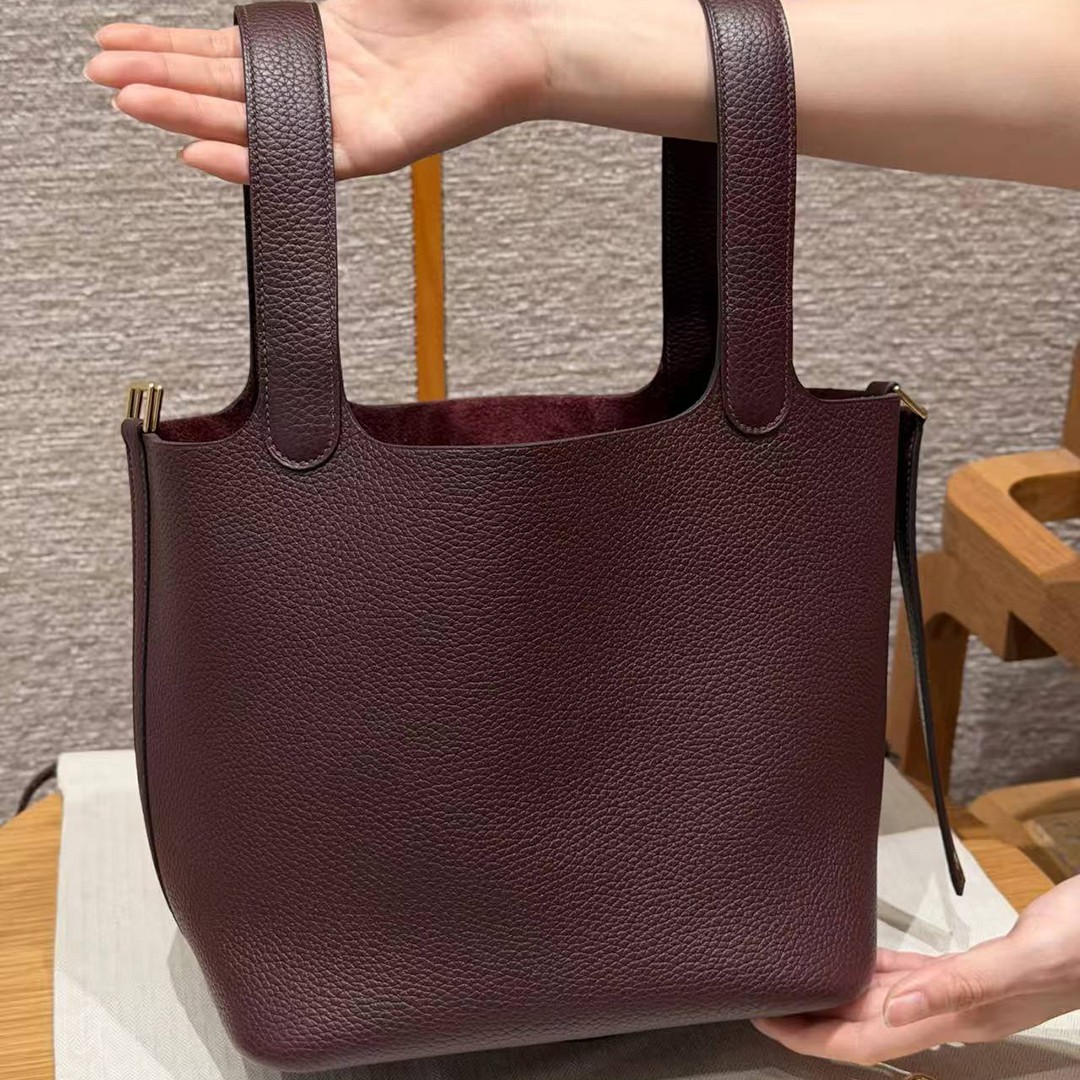 Hermes Picotin Lock 22 CM Bag Handmade In Taurillon Clemence Leather Gold Hardware 0G Rouge Seller - Image 13
