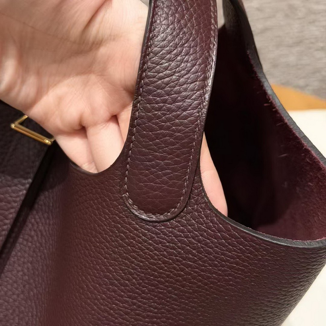 Hermes Picotin Lock 22 CM Bag Handmade In Taurillon Clemence Leather Gold Hardware 0G Rouge Seller - Image 6