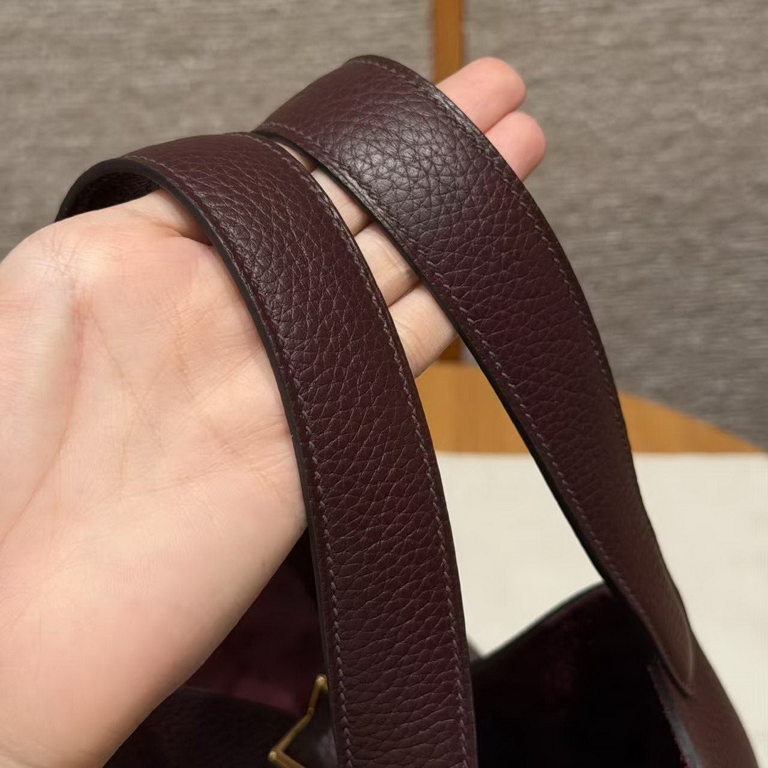 Hermes Picotin Lock 22 CM Bag Handmade In Taurillon Clemence Leather Gold Hardware 0G Rouge Seller - Image 5