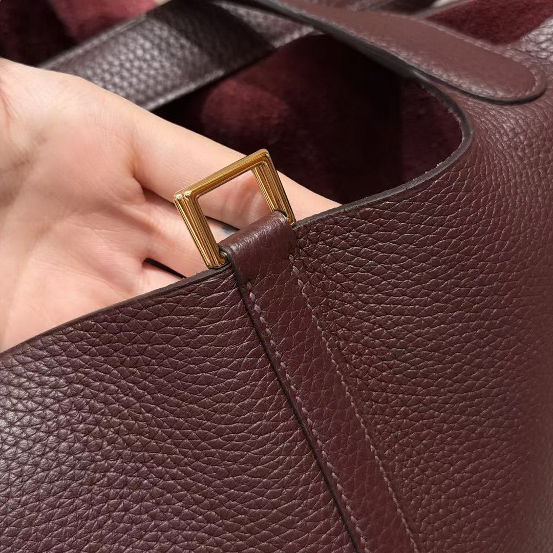 Hermes Picotin Lock 22 CM Bag Handmade In Taurillon Clemence Leather Gold Hardware 0G Rouge Seller - Image 4