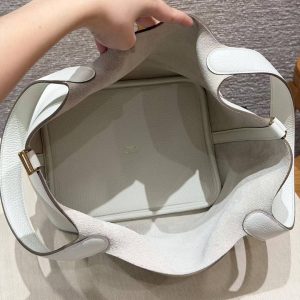 Hermes Picotin Lock 22 CM Bag Handmade In Taurillon Clemence Leather Gold Hardware 0T Mushroom - Image 13