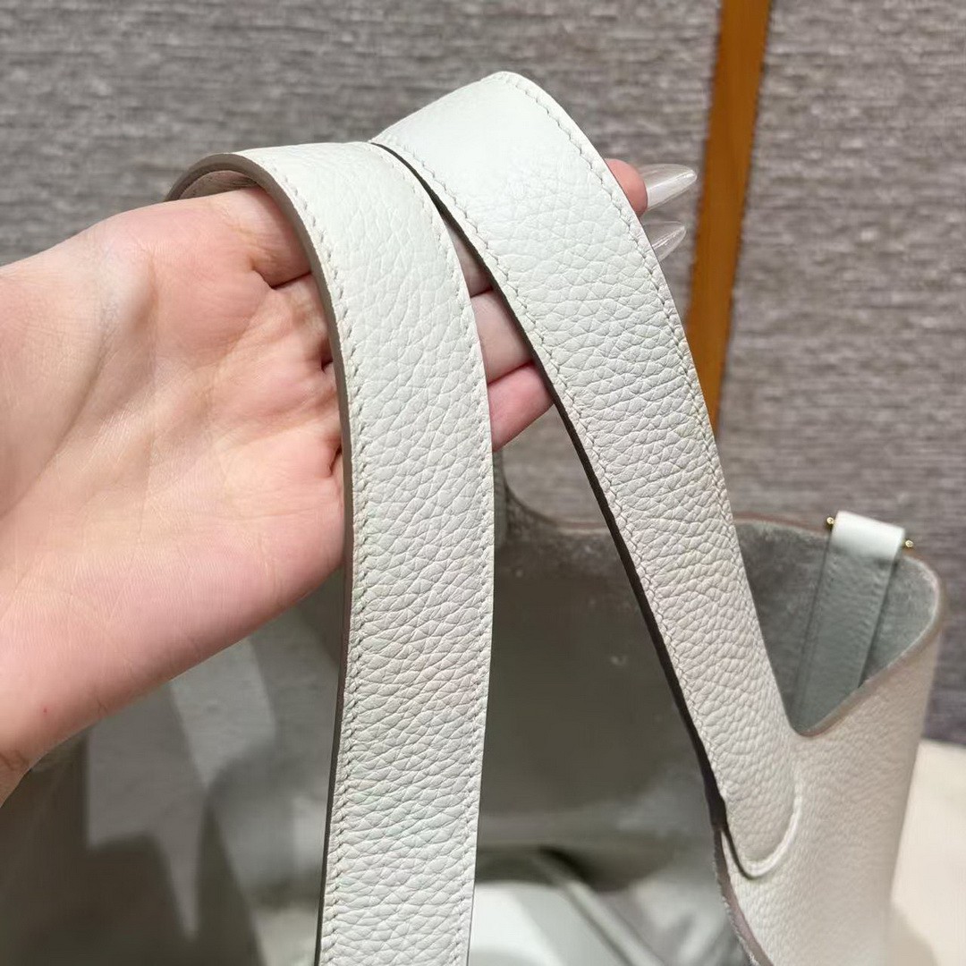 Hermes Picotin Lock 22 CM Bag Handmade In Taurillon Clemence Leather Gold Hardware 0T Mushroom - Image 9