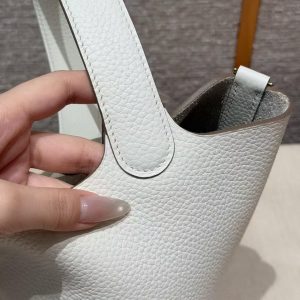 Hermes Picotin Lock 22 CM Bag Handmade In Taurillon Clemence Leather Gold Hardware 0T Mushroom - Image 7