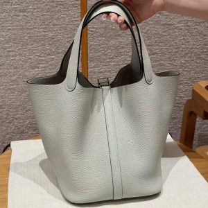 Hermes Picotin Lock 22 CM Bag Handmade In Taurillon Clemence Leather Silver Hardware 0W Girs Neve - Image 2