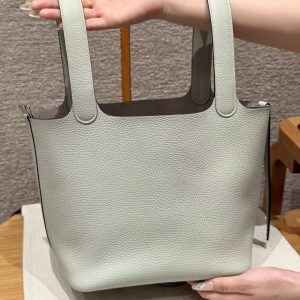 Hermes Picotin Lock 22 CM Bag Handmade In Taurillon Clemence Leather Silver Hardware 0W Girs Neve - Image 13