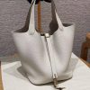 Hermes Picotin Lock 22 CM Bag Handmade In Taurillon Clemence Leather Gold Hardware 10 Craie
