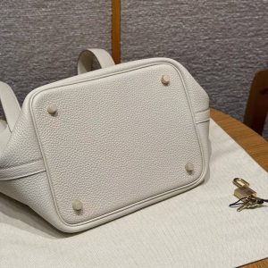 Hermes Picotin Lock 22 CM Bag Handmade In Taurillon Clemence Leather Gold Hardware 10 Craie - Image 14