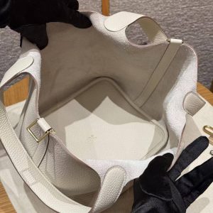 Hermes Picotin Lock 22 CM Bag Handmade In Taurillon Clemence Leather Gold Hardware 10 Craie - Image 12
