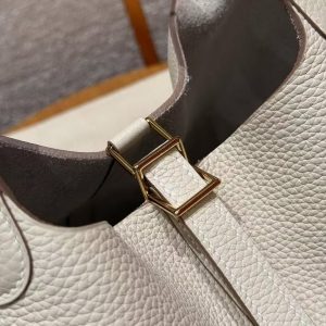 Hermes Picotin Lock 22 CM Bag Handmade In Taurillon Clemence Leather Gold Hardware 10 Craie - Image 9