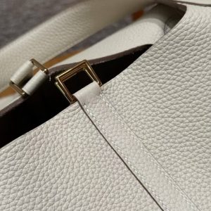Hermes Picotin Lock 22 CM Bag Handmade In Taurillon Clemence Leather Gold Hardware 10 Craie - Image 7