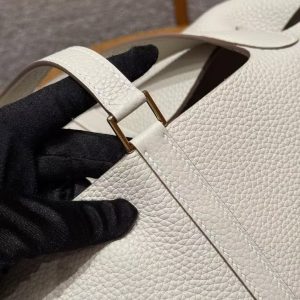 Hermes Picotin Lock 22 CM Bag Handmade In Taurillon Clemence Leather Gold Hardware 10 Craie - Image 6