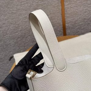 Hermes Picotin Lock 22 CM Bag Handmade In Taurillon Clemence Leather Gold Hardware 10 Craie - Image 5