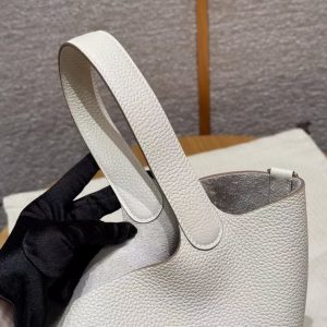 Hermes Picotin Lock 22 CM Bag Handmade In Taurillon Clemence Leather Gold Hardware 10 Craie - Image 4
