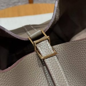 Hermes Picotin Lock 22 CM Bag Handmade In Taurillon Clemence Leather Gold Hardware 18 Etoupe - Image 9