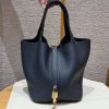 Hermes Picotin Lock 22 CM Bag Handmade In Taurillon Clemence Leather Gold Hardware 2Z Blue Nuit