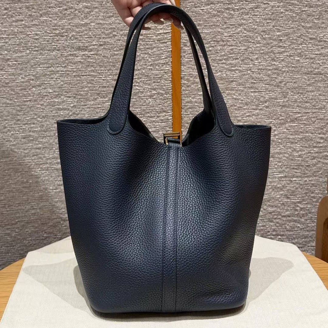 Hermes Picotin Lock 22 CM Bag Handmade In Taurillon Clemence Leather Gold Hardware 2Z Blue Nuit - Image 2