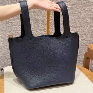 Hermes Picotin Lock 22 CM Bag Handmade In Taurillon Clemence Leather Gold Hardware 2Z Blue Nuit - Image 19