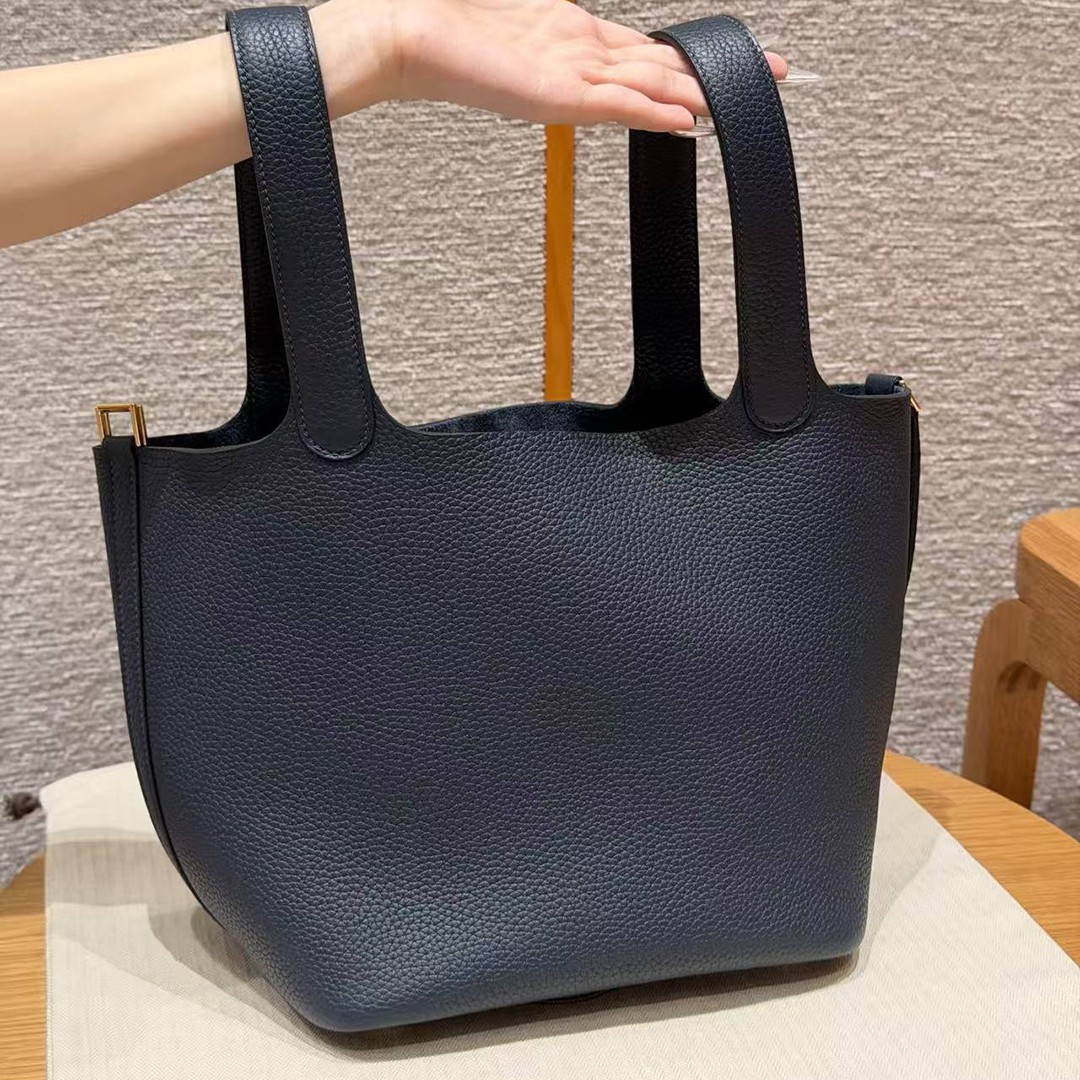 Hermes Picotin Lock 22 CM Bag Handmade In Taurillon Clemence Leather Gold Hardware 2Z Blue Nuit - Image 19