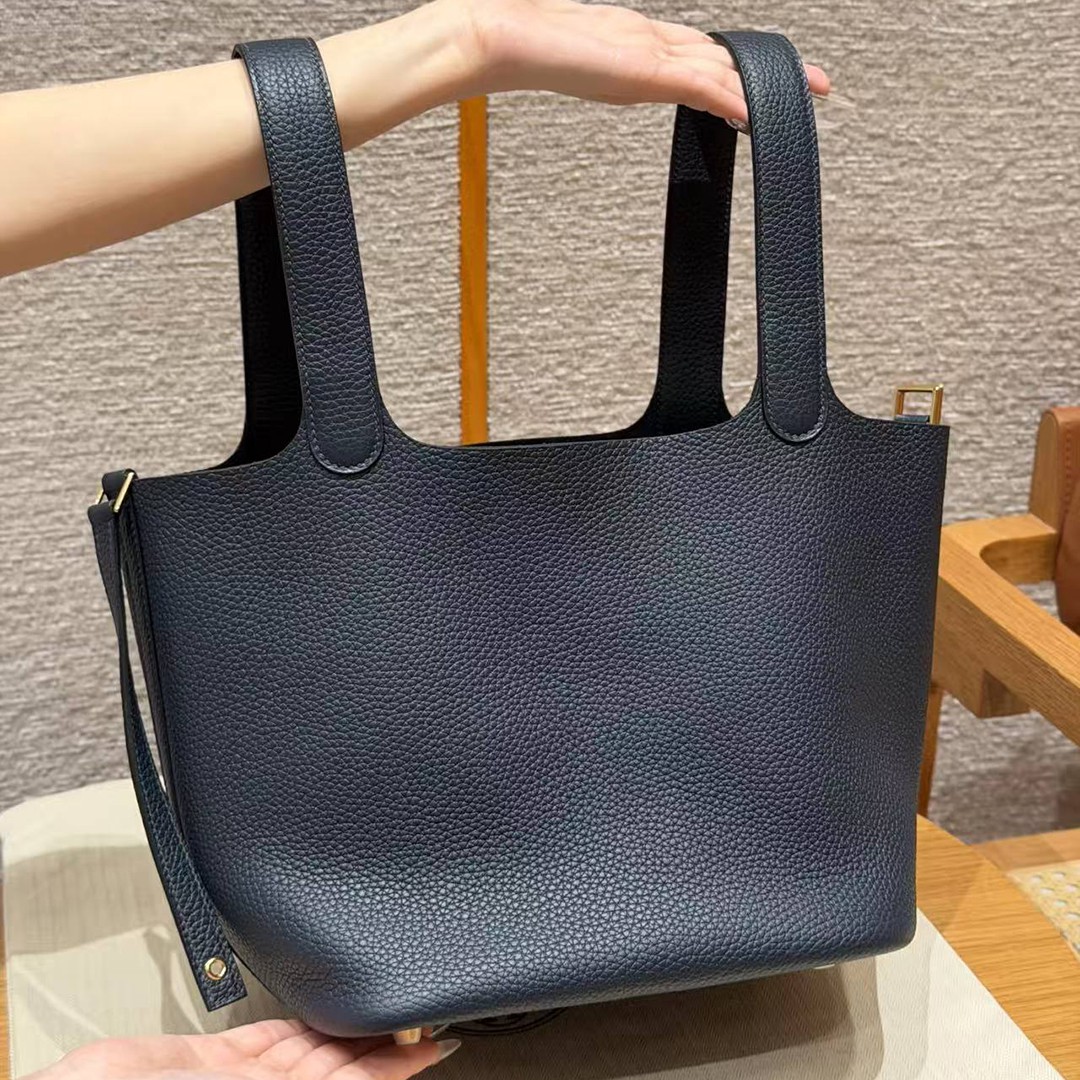 Hermes Picotin Lock 22 CM Bag Handmade In Taurillon Clemence Leather Gold Hardware 2Z Blue Nuit - Image 18