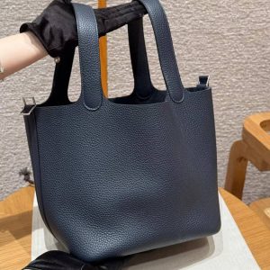 Hermes Picotin Lock 22 CM Bag Handmade In Taurillon Clemence Leather Silver Hardware 2Z Blue Nuit - Image 18