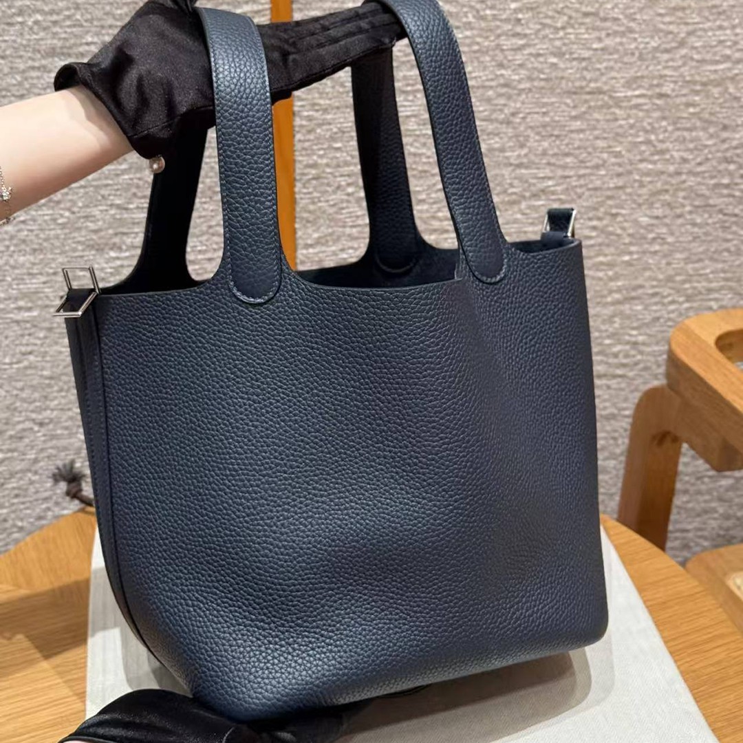 Hermes Picotin Lock 22 CM Bag Handmade In Taurillon Clemence Leather Silver Hardware 2Z Blue Nuit - Image 18